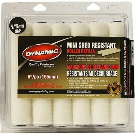 DYNAMIC 6 in. x 14 in. 150mm x 6mm Shed Resistant Mini Roller, 12PK 05602